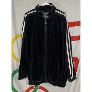 Vintage Y2K Koman Velour Track Jacket XL Black Full Zip 90s